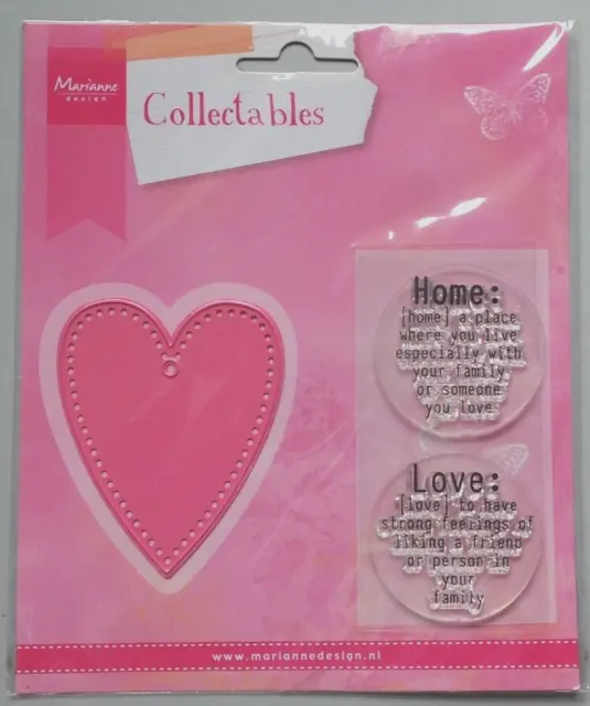 Marianne Collectables Craft Die & Clear Rubber Stamps Love Home Heart Family
