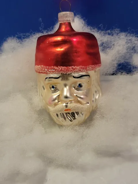 Vtg Santa Claus Head Face Christmas Tree Ornament Blown Glass Made in Australia