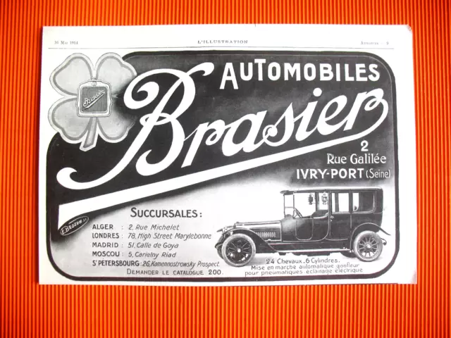 Publicite De Presse Brasier Automobile Ivry-Port Illustration Besson Ad 1914