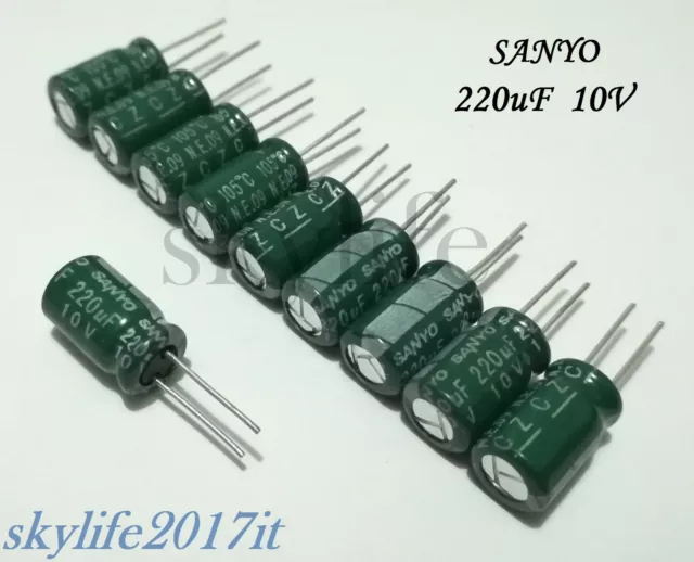 10 pz Condensatori elettrolitici 220uF 10V 105° - 10 pezzi condensatore