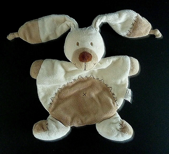 Di- DOUDOU PLAT ARRONDI NICOTOY LAPIN CHIEN BASTIEN ECRU BLANC BEIGE CROIX TTBE