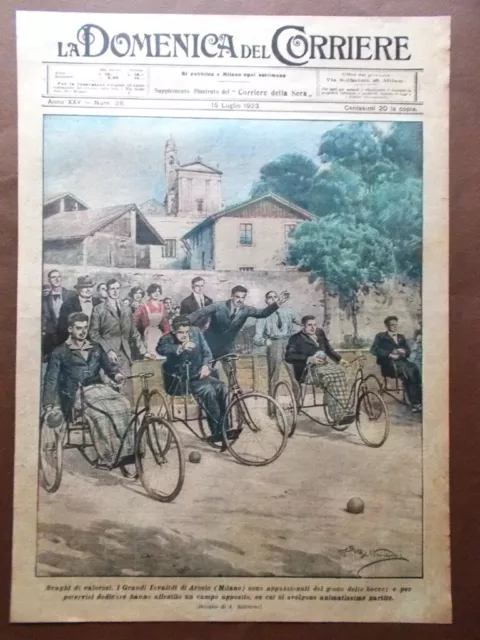 Copertina Domenica Corriere nr. 28 del 1923 Invalidi di Arosio gioco Bocce