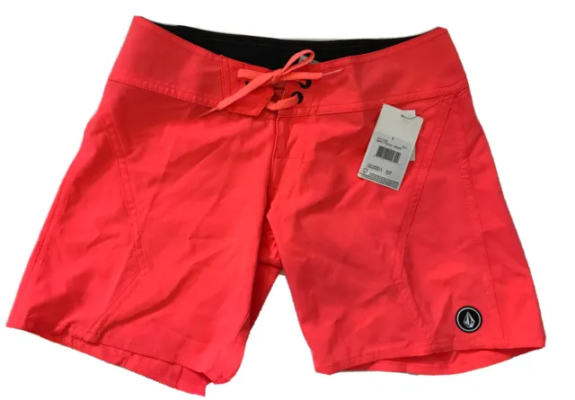 VOLCOM Women's Youth Size 1 XS Simply Solid  7" Surf Board shorts Coral Pink New