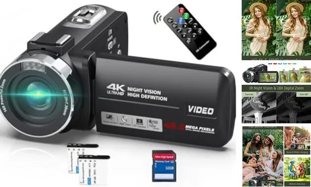 4K Video Camera Ultra HD Camcorder 48.0MP IR Night Vision Digital Camera  WiFi Vl