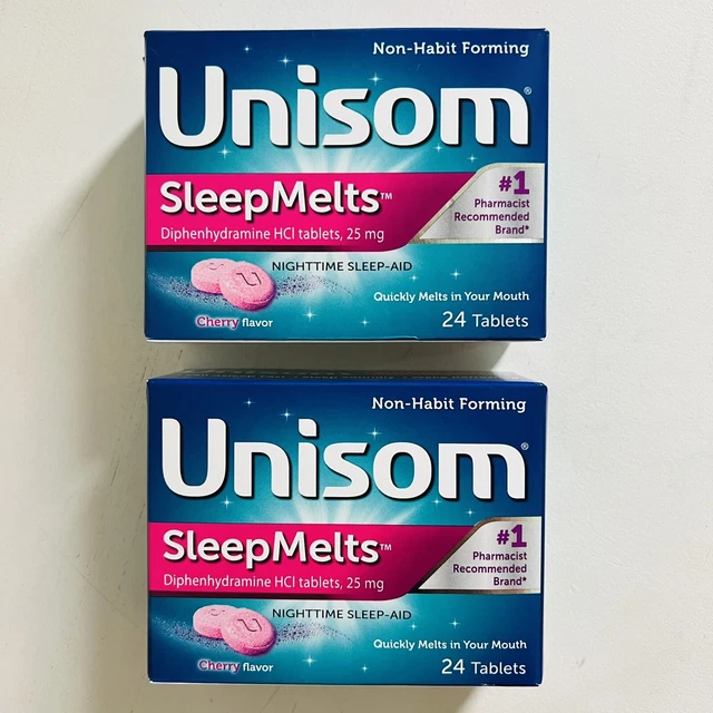 2 Unisom SleepMelts Sleep Melts Night Time Sleep Aid Sabor a cereza 24 ct. 12/23