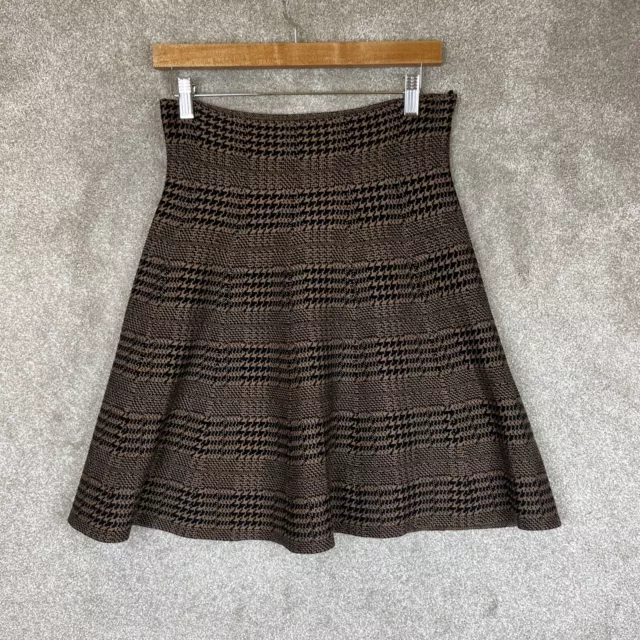 Max Studio Skirt Womens Medium Brown Plaid Knit Flare Stretch Pull On- 9581