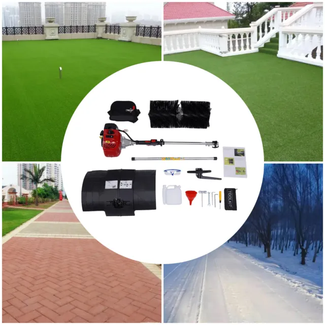 2 Stroke 52CC Gas Power Broom Sweeper Handheld Driveway Turf Grass Snow Cleaning
