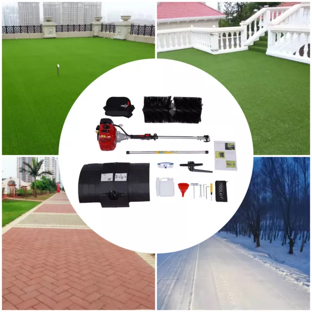 2 Stroke 52CC Gas Power Broom Sweeper Handheld Driveway Turf Grass Snow Cleaning