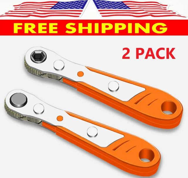 2PCS Ratcheting Right Angle Screwdriver Hex Drive 90 Degree Offset+10pc Bits Set