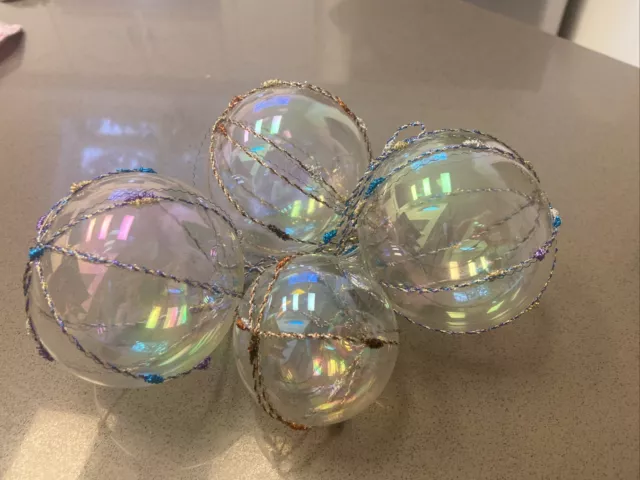4 Vintage Hand Blown Iridescent MCM Glass Christmas Ornament  SILVESTRI