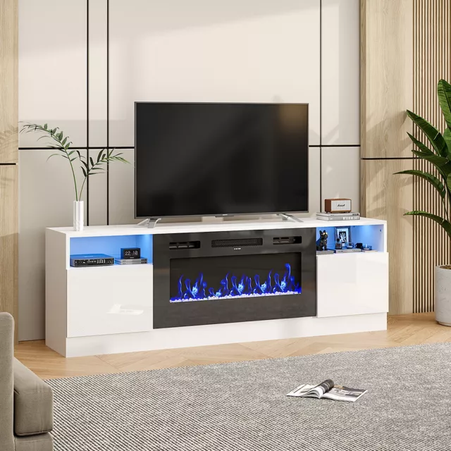 70in TV Stand Insert Electric Fireplace Heater 3 LED Flame 12 Back Light +Remote 3