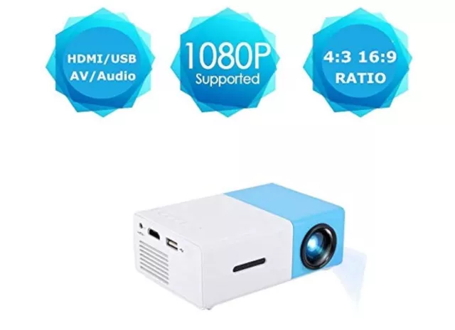 Eeekit 1080p Portable LED Mini Projector - White/Blue w/ Projector Screen