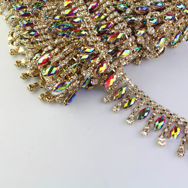 AB Rhinestone Fringe Trim Chain Tassel Clothing Shoes Decor Handmade Craft Trims