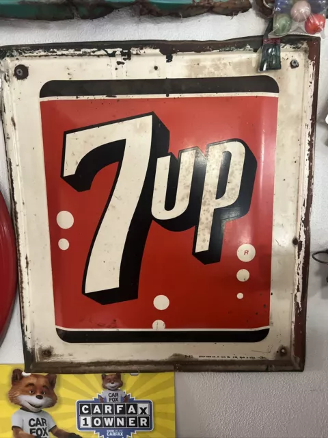 BARN FIND Original Vintage 7up Sign Metal Embossed Soda Bubbles