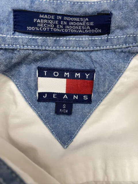 Vintage Tommy Hilfiger Jeans Ragazze Camicetta Pulsante Anteriore TAGLIA S/P / 8