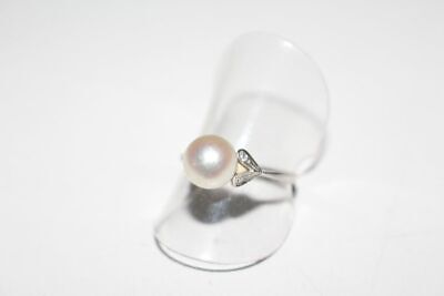 Or Blanc Anneau 750 Perle Et Rubis En Blanc Magnifique Élégant Bague pour Femme