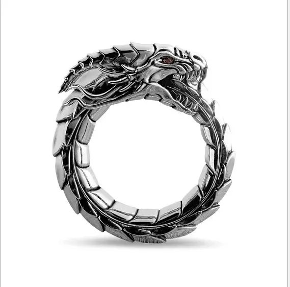 Retro Dragon Rings Cool Men Silver Plated Hip Hop Party Fashion Punk Ring Gift