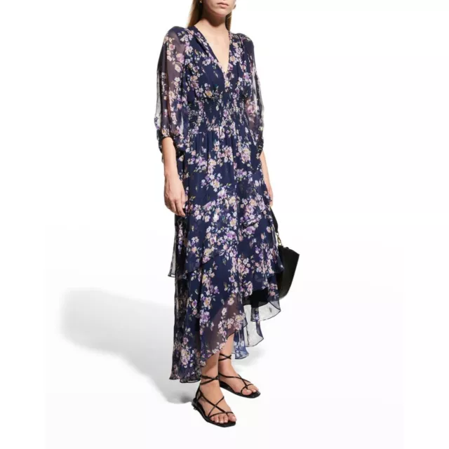 Shoshanna Pamela Canterbury Floral Midi Dress in Navy Blush Lurex Size 2 2