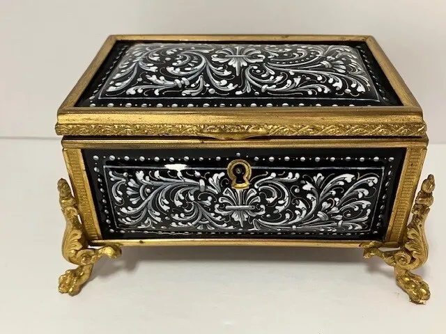 French bronze jewelry box enameled plaques. 19th century