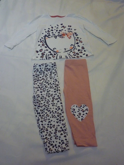 Girls Cat Leopard Print T-shirt & 2x Leggings Outfit Set 12-18 Months