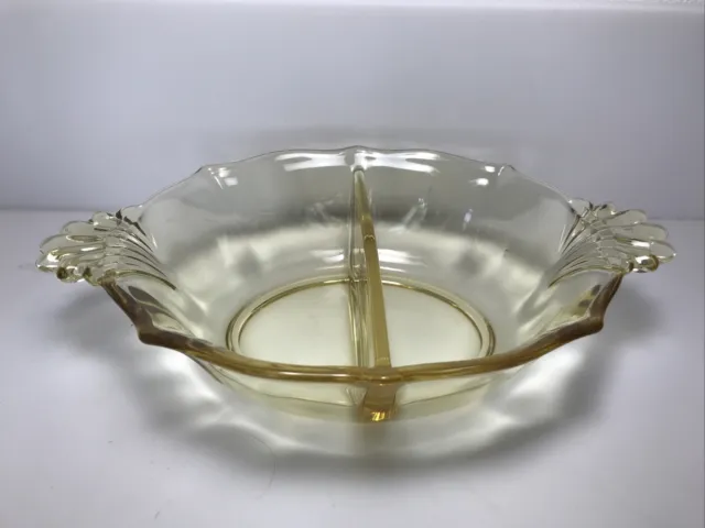 Fostoria Baroque Elegant Depression Glass Yellow Divided Sauce Bowl Dish RARE