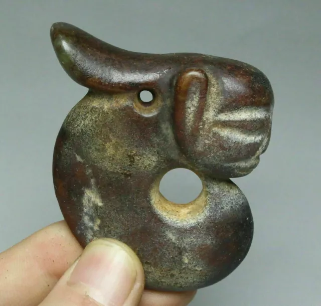 5CM China Hongshan Culture Old Jade Carve Yu Pig Long Fetus Amulet Pendant