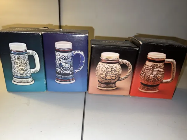 4 Vintage 1982-83 Avon  Small 5" Ceramic Stein With Box 4 Different Collections!