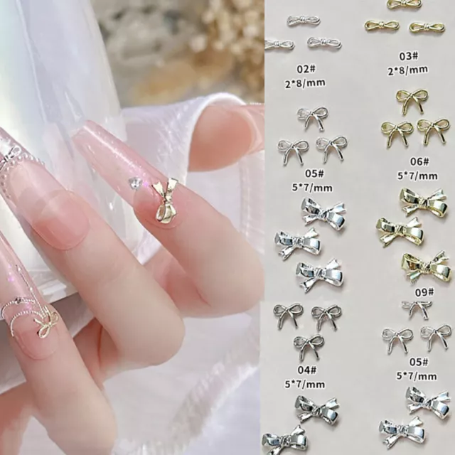 10pcs GoldSilver Alloy Bow Nail Art Decorations 3D Charm Bow Ties Nail Jewelry