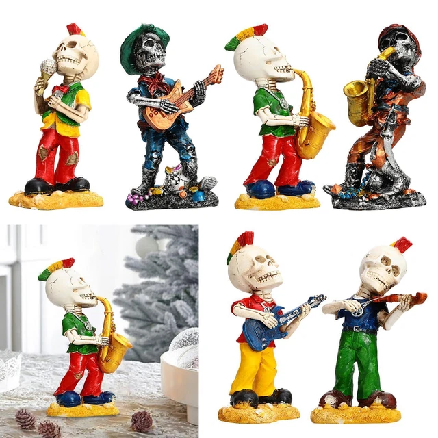 Retro Stil Schädel Band Figur Musiker Figuren Harz Sammlerstück Skelett Statue