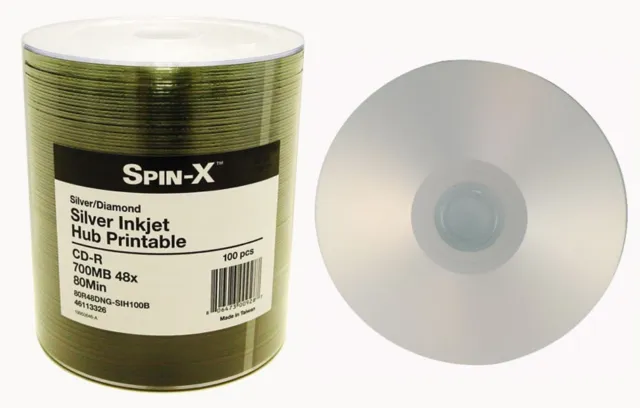 200 Spin-X Diamond Certified 48x CD-R 80min 700MB Silver Inkjet Hub Printable