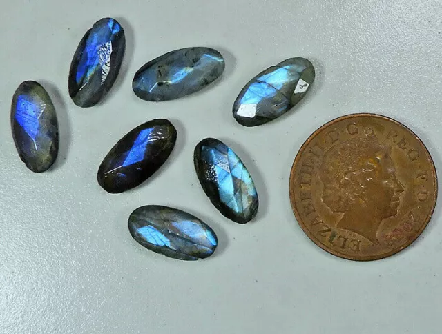 7 piezas de labradorita de destello azul natural Oval Chacker corte piedra...