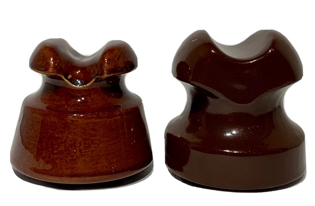 2 Vtg Brown Ceramic Porcelain High Voltage Electric Pole Power Line Insulators. 3