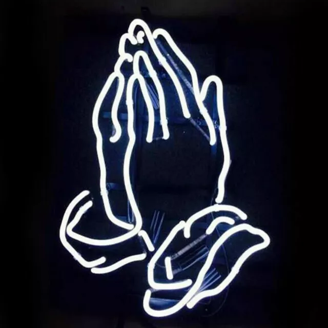 New Praying Hands White Decor Artwork Acrylic Real Glass Neon Light Sign 20"x16"