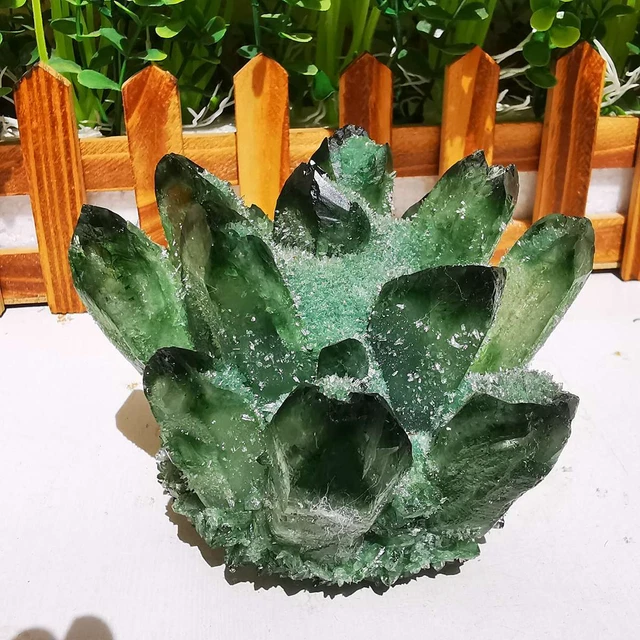 760g New Find Green Phantom Quartz Crystal Cluster Mineral Specimen Healing Gift 3
