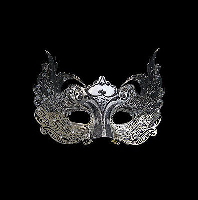 Mask from Venice Colombine Luxury Venetian Paper Mash And Metal Silver Black 444