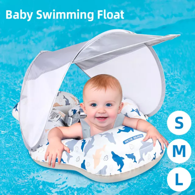 Baby Swimming Float Seat Kids Inflatable Ring Infant W/Sun Canopy Swim Pool Toy