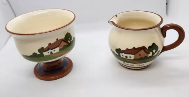 Dartmouth Pottery Lands End Vintage Sugar bowl & jug Mottoware England Kitsch