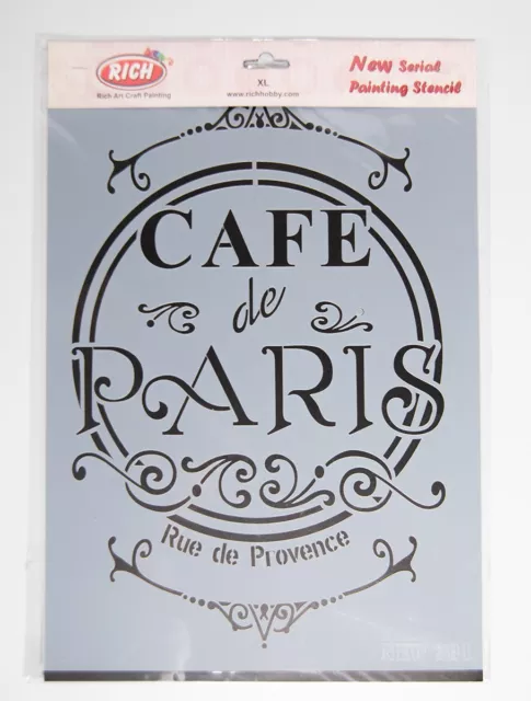 Stencil "Cafe de Paris" Vintage Nostalgie Landhaus A4 XL Airbrush Schablone