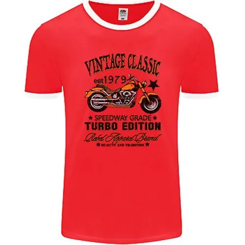 Vintage Classic Motorcycle Motorbike Biker Mens Ringer T-Shirt FotL