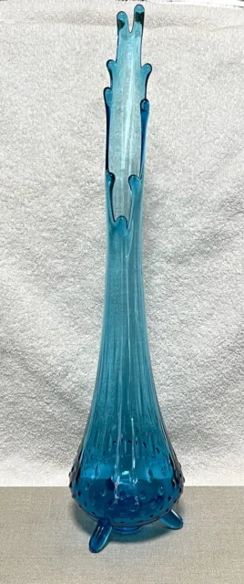 VTG LE Smith Fenton Peacock Blue Hobnail Glass 16.5” Swung stretch Vase 3 Feet