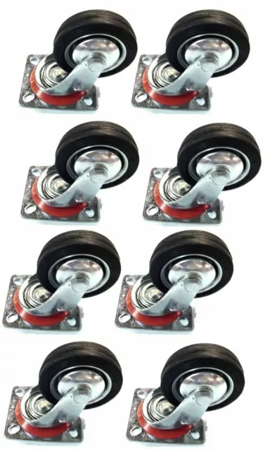 8 pack 3" Swivel Caster Wheels Rubber Base with Top Plate & Bearing Heavy Duty