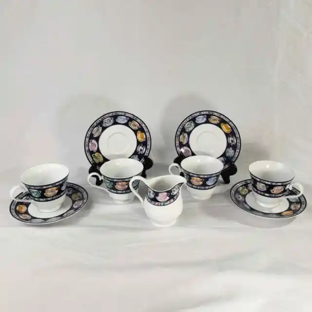 Vintage Whittard of Chelsea Fine Porcelain 4 Tea Cups and Saucers Plus Creamer