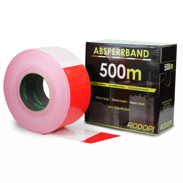 RODOPI Absperrband "AreaGuard" 500m x 75mm Flatterband rot weiß 50µm Warnband