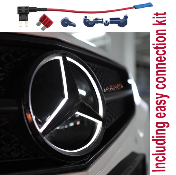 Cache Insigne étoile Calandre Mercedes-Benz - Noir Brillant - 20,6 Cm - Pour Avant