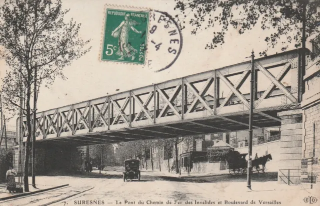 CPA 92 SURESNES Le Pont du Chemin de Fer des Invalides and Boulevard de Versaille