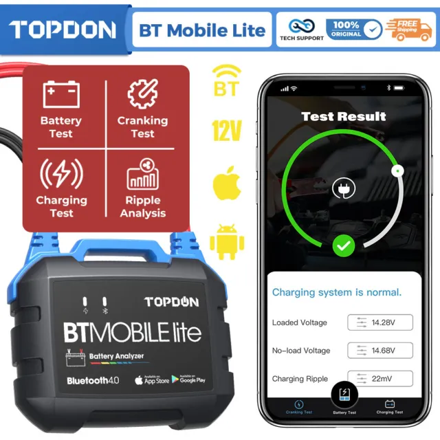 TOPDON Wireless Car Battery Tester BT Mobile Lite 12V Battery Monitor Analyzer