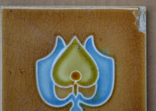 England - Antique Art Nouveau Majolica Tile C1900 2