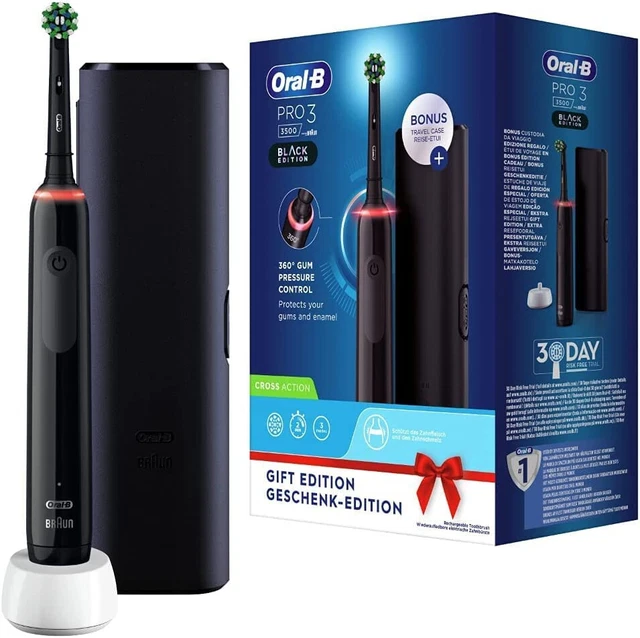 Oral-B Pro 3 3500 Black Edition Elektrische Zahnbürste, Inkl. Reiseetui