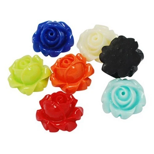 Mixed Opaque Resin Flower Cabochons 15mm Craft Flowers Beads Charms Flatback 20p