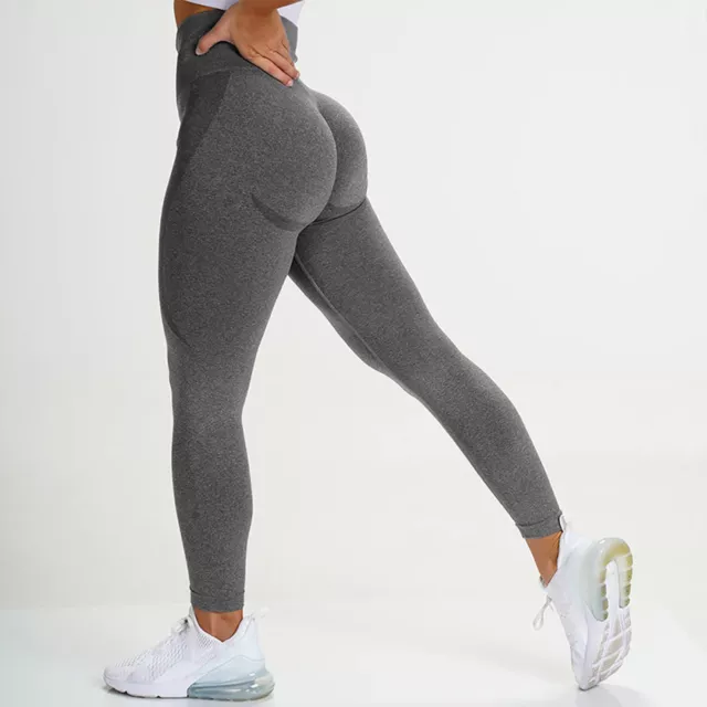 (Heather Grey S) Frauen High Waisted Butt Lift Leggings Workout Gym Seamles EM9